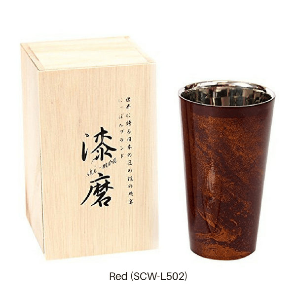 Asahi Japan Yamanaka Urushi Lacquer Double-Wall Cooler Glass 270Ml Red (Gift-Boxed)