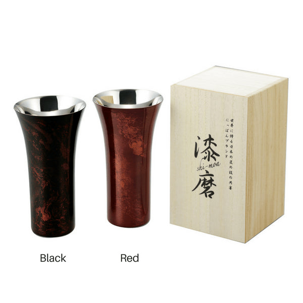 Asahi Japan Yamanaka Urushi Lacquered Steel Beer Glass 380Ml Black (Gift-Boxed)
