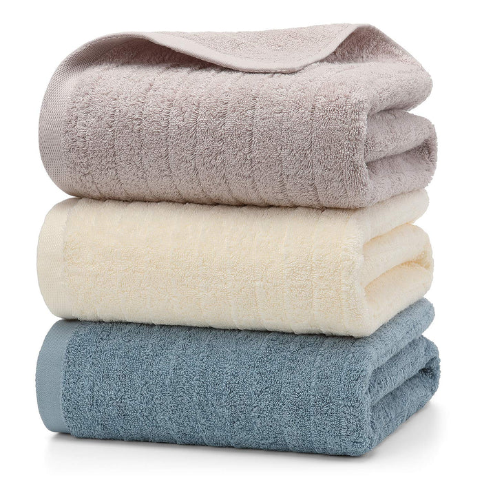 Tmvok 3-Piece Bath Towel Set - 100% Cotton Scandinavian Style Quick Dry 70X140Cm - Perfect For Home Hotels Sports All Seasons (Light Gray Beige Blue) - Japan