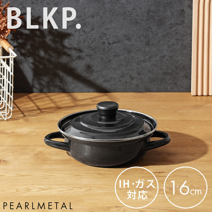 Pearl Metal Japan Kinzoku Enamel Single Tabletop Pot 16Cm Ih Compatible Limited Edition All Black Az-5059