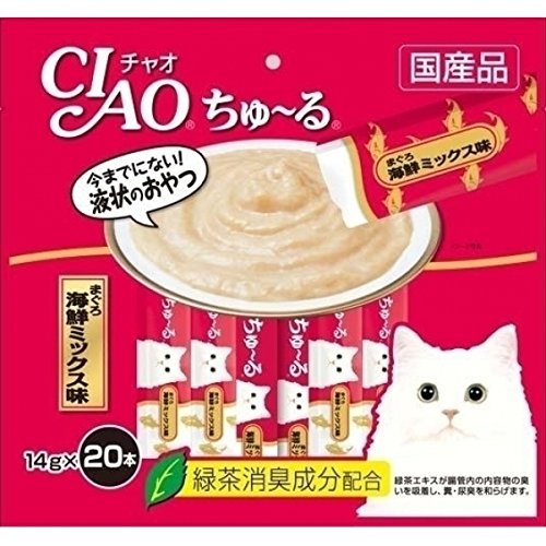 Inaba Ciao Churu Tuna Seafood Mix Flavor 14G X 20 Cat Treats [X4] Bulk Japan