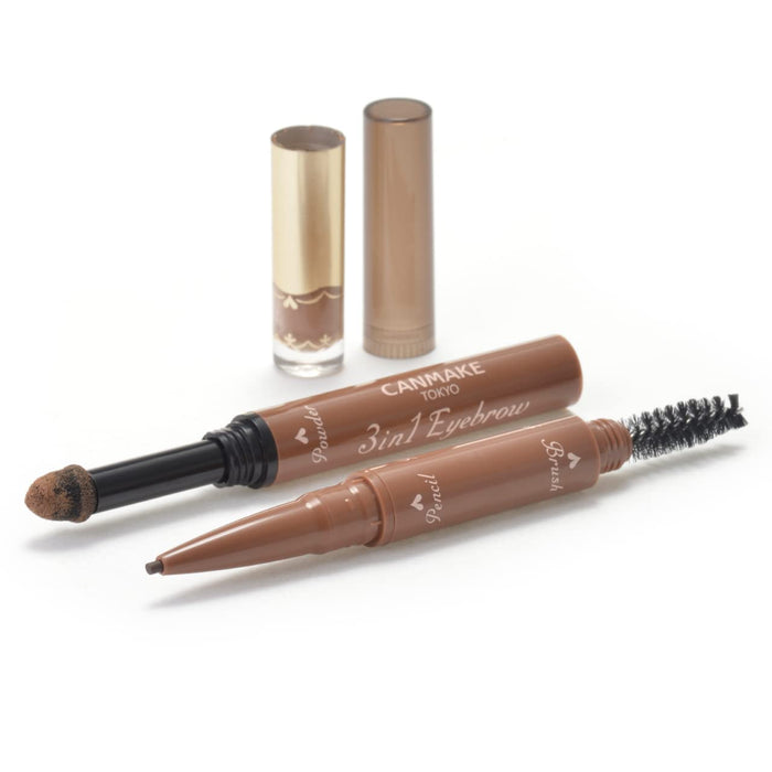 Canmake 3In1 Eyebrow 01 Natural Brown Pencil Eyebrow Powder Eyebrow With Brush