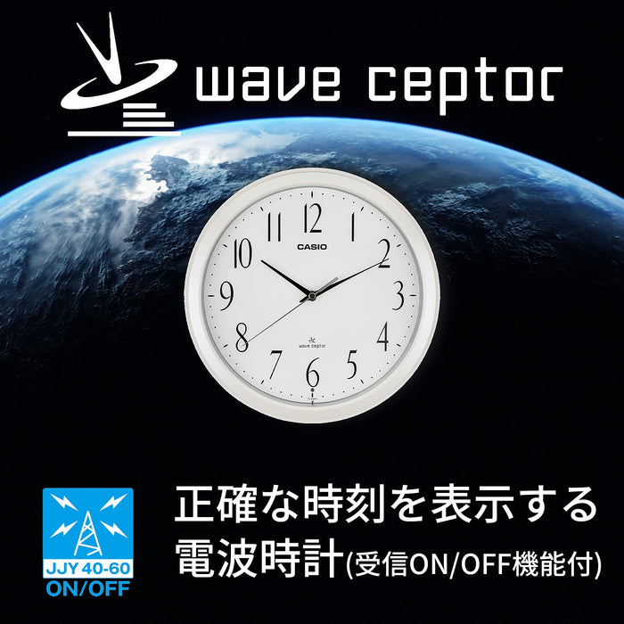 Casio Wall Clock Radio Wave White 26.8Cm Analog Stop At Night Japan Iq-1060J-7Jf