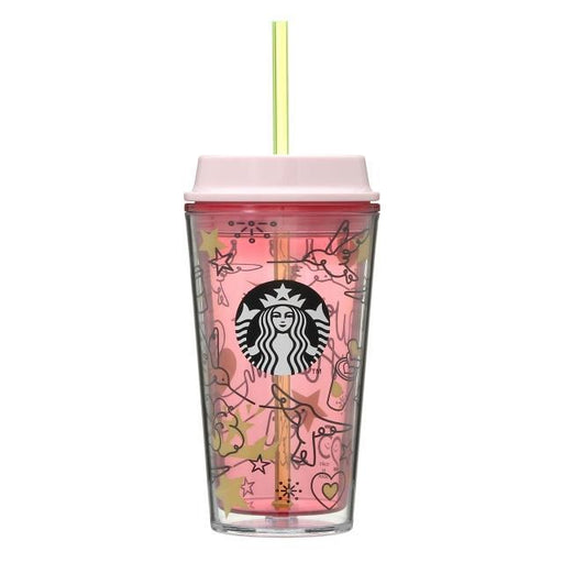 Cold Cup Tumbler Line Art Pink 473ml Japan With Love
