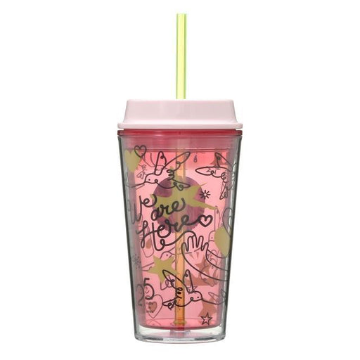Cold Cup Tumbler Line Art Pink 473ml Japan With Love