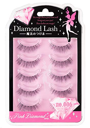 5 Pairs Diamond Rush Diamond Lash No.006 For Round Cute Translucent Eyes - Made In Japan