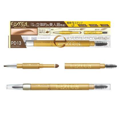 Excel Powder & Pencil Eyebrow EX PD13 (Ash Gray) 3-in-1 - Japanese Eyebrow Brand