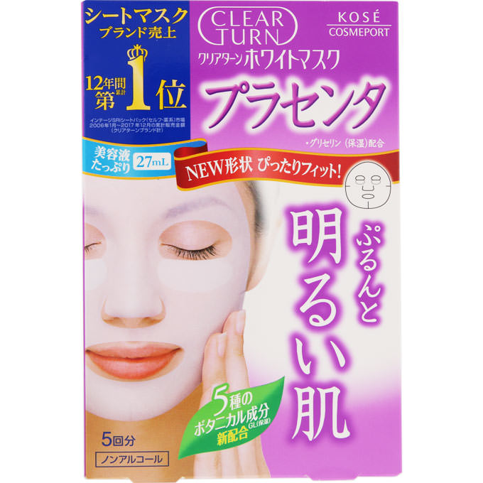 Face Mask Kose Clearturn Kose Clear Turn White Placenta 5 Sheets