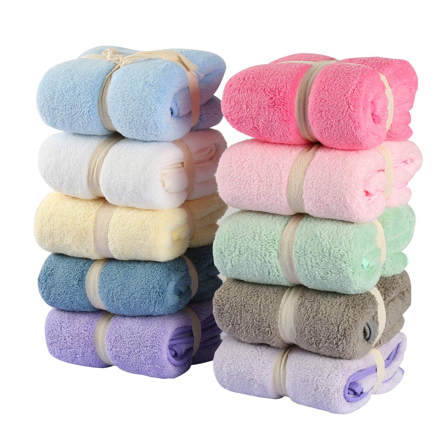 Greatcall Japan Face Towel Set - Microfiber Quick Drying Soft & Fluffy Reversible 36X80Cm 10 Colors (Set Of 10)