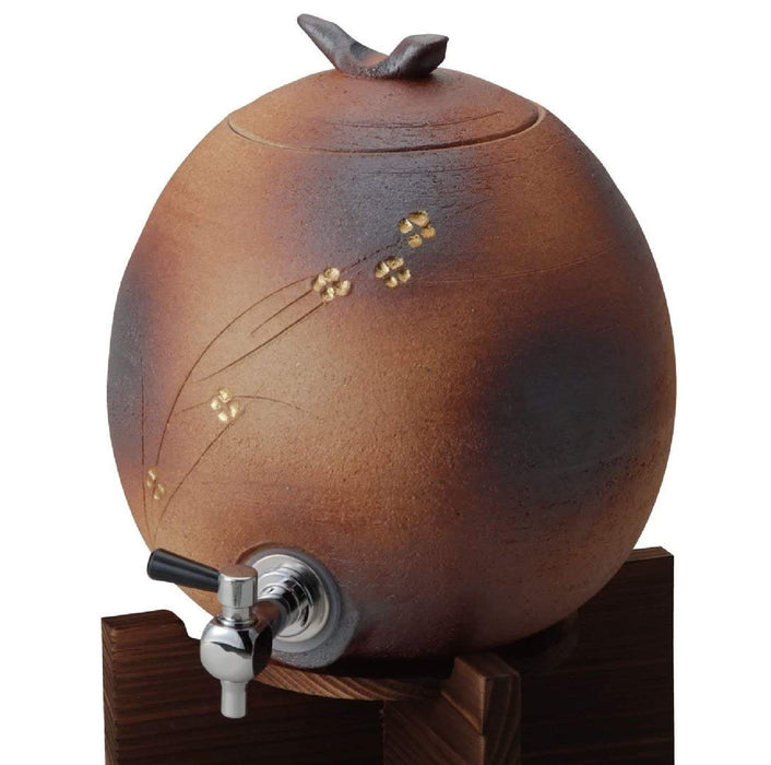 Ziyue Kiln Japanese Fire Color Small Flower Server With Wooden Stand - 3000Cc Brown Tokiwa Tokiya Pro 28-272-068-Me