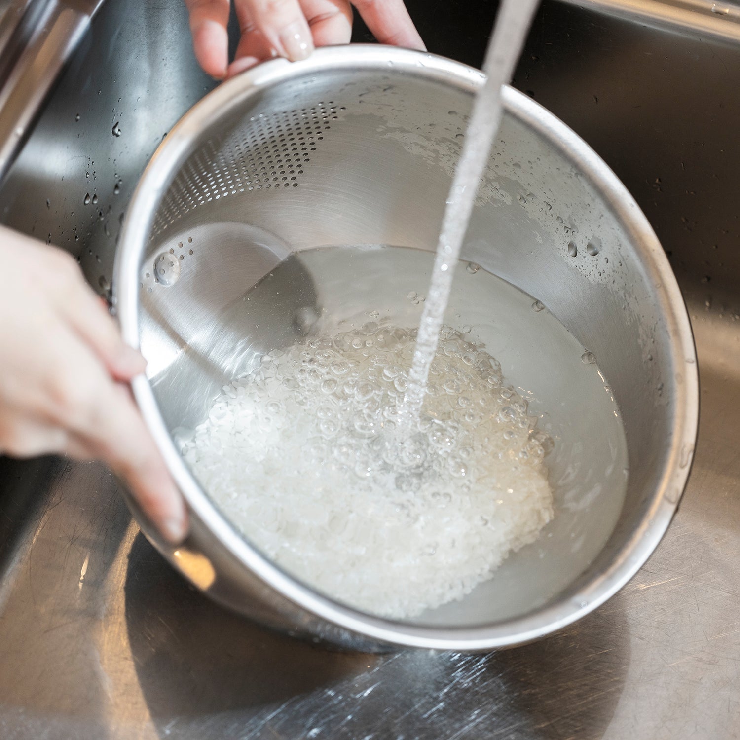 Fujii Japan Stainless Steel 3-Way Rice Washing Bowl 23.5Cm Strainer