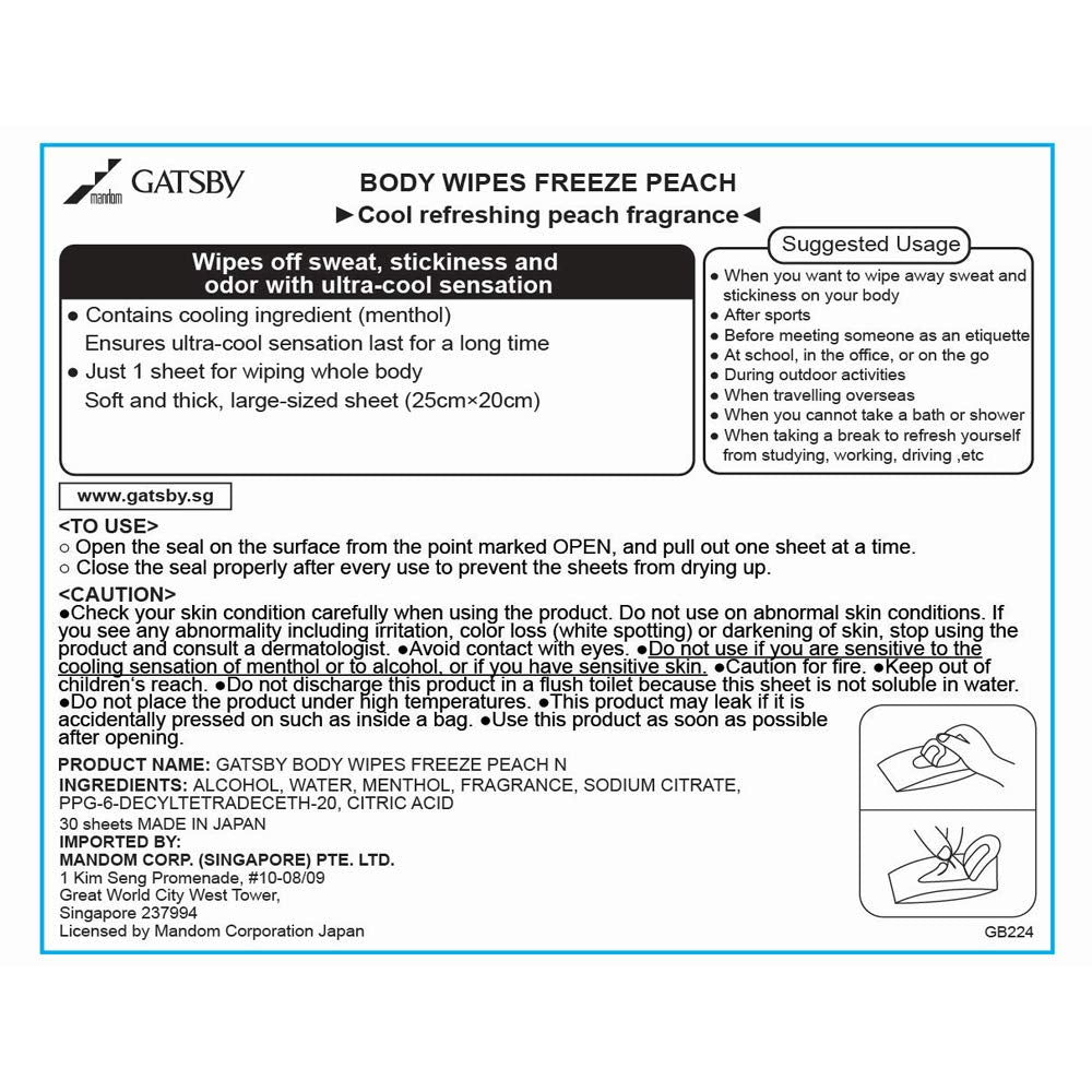 Gatsby Japan Body Paper Freeze Peach 30 Sheets