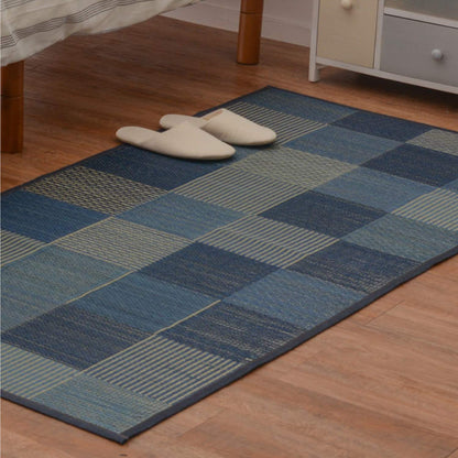 Hagihara Igusa Stretch Mat Blue Japan W80Xd170Cm Denim Patch Urethane Filled Anti-Mold