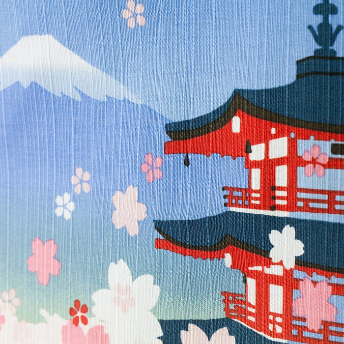 Hama Pattern Furoshiki 50Cm Sakura Five-Storied Pagoda Mt. Fuji Blue Japan