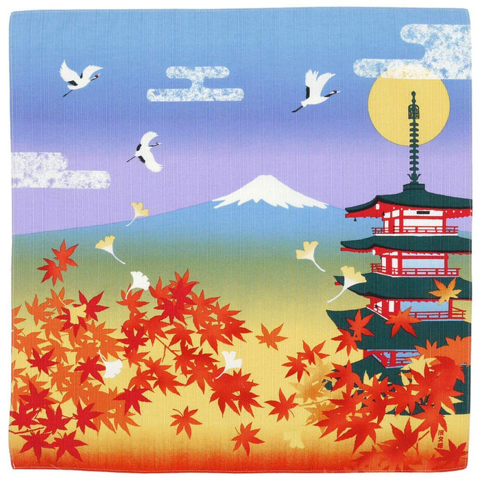 Hama Pattern Small Cloth (50Cm) Autumn Leaves Five-Storied Pagoda Mt. Fuji Japan