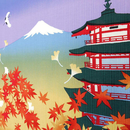 Hama Pattern Small Cloth (50Cm) Autumn Leaves Five-Storied Pagoda Mt. Fuji Japan
