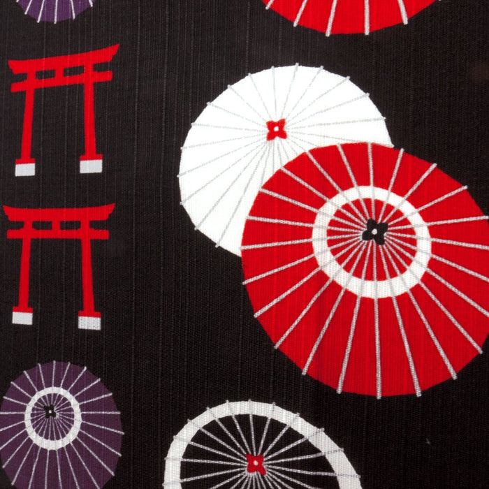 Hama Pattern Japanese Umbrella & Torii Wrapping Cloth 50Cm - Black