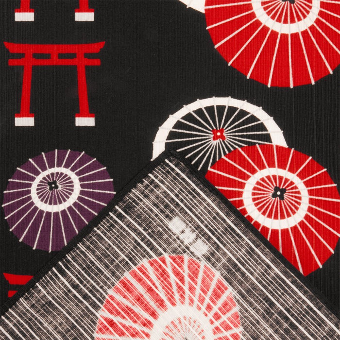 Hama Pattern Japanese Umbrella & Torii Wrapping Cloth 50Cm - Black