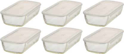 Hario Japan Buono Kitchen Kstl-90-Tw Glass Storage Containers (6-Pack) 900Ml Heat-Resistant Square Clear