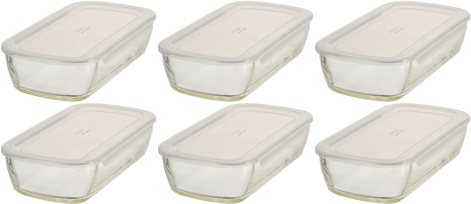 Hario Japan Buono Kitchen Kstl-90-Tw Glass Storage Containers (6-Pack) 900Ml Heat-Resistant Square Clear