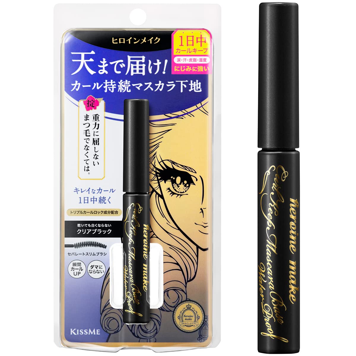 Kissme Heroine Make Clear Black 01 Curl Lasting Mascara Base Waterproof 4.5g with Slim Brush