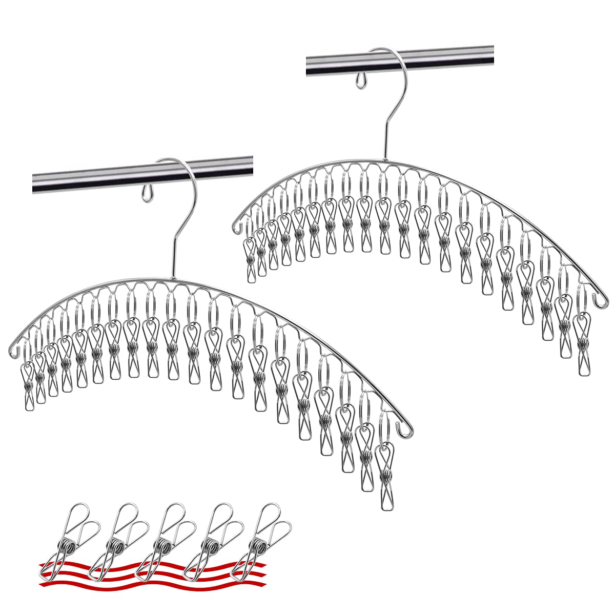 Huyou 20 Pinch Stainless Steel Laundry Drying Hanger Set Of 2 Japan - 5 Clothespins Compact Storage Anti-Slip Windproof Rust Prevention