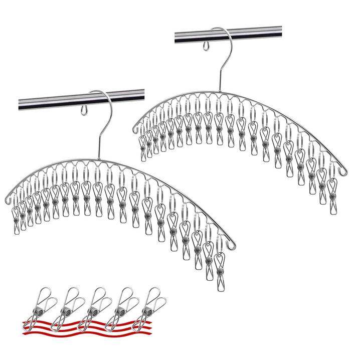 Huyou 20 夹不锈钢洗衣晾衣架 2 件套日本 - 5 个衣夹紧凑型收纳防滑防风防锈
