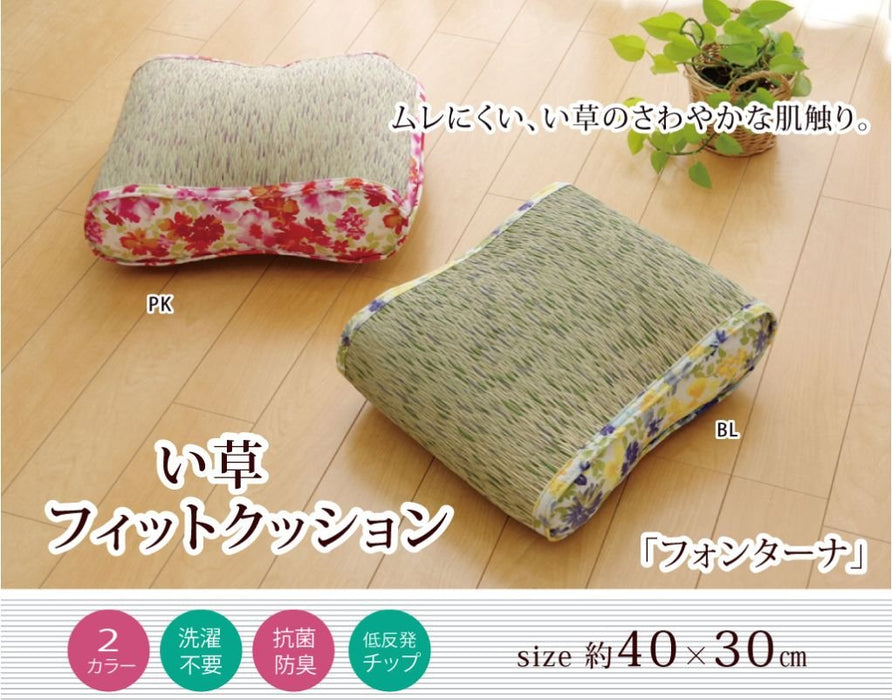 Ikehiko Corp 日本靠垫 Rush Floral Fontana Fit 蓝色 40X30 厘米