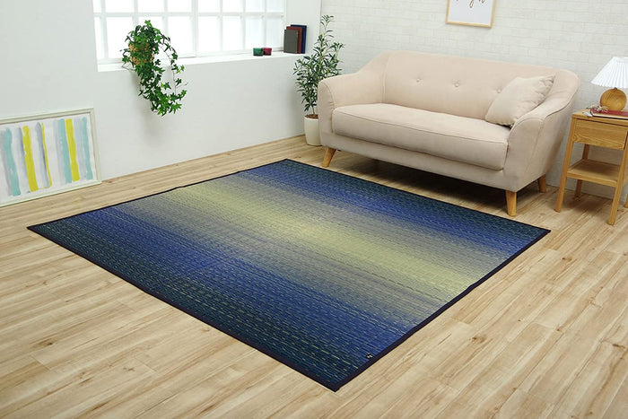 Ikehiko Corporation Japan Igusa Rug Carpet Hanagoza Sea Blue Edoma 174X261Cm #4141303 Antibacterial Odor Resistant