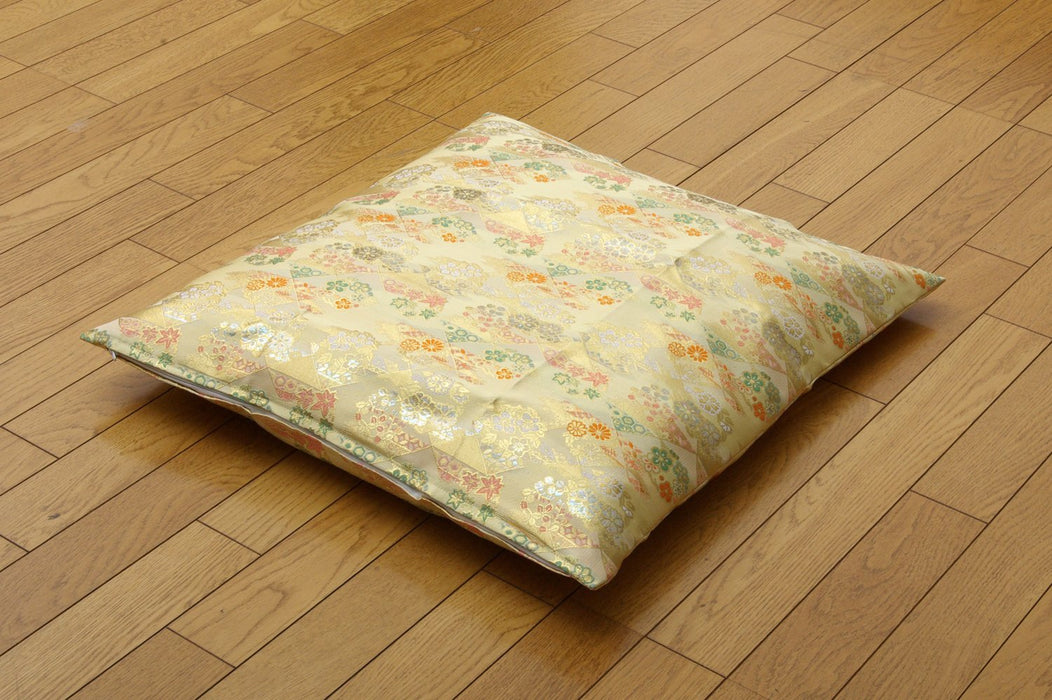 Ikehiko Corp Gozen Zabuton Cover - Buddhist Zen Cushion Cover Gold Meisen Brocade Kyoto Chrysanthemum Design - Japan