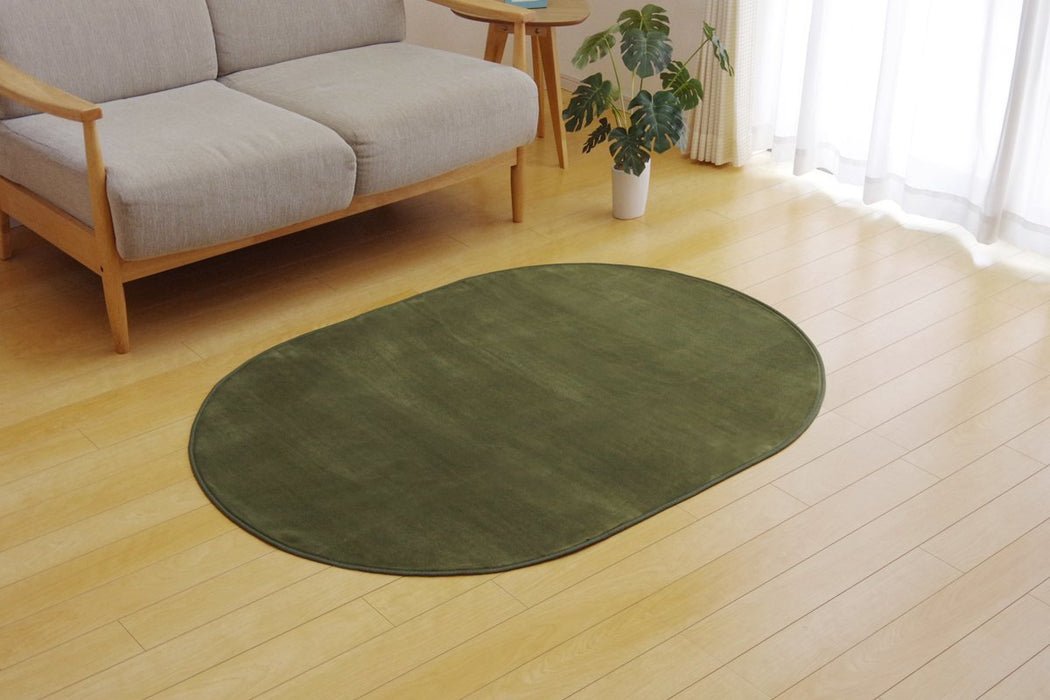 Ikehiko 日本地毯 椭圆形纯色牡丹 100X140Cm 绿色可水洗抗菌除臭 #9810909