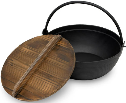 Ikenaga Iron Works Tekko Iron Pot 24Cm W/ Wooden Lid - Ih Compatible 2-3 People Japan Gourmet
