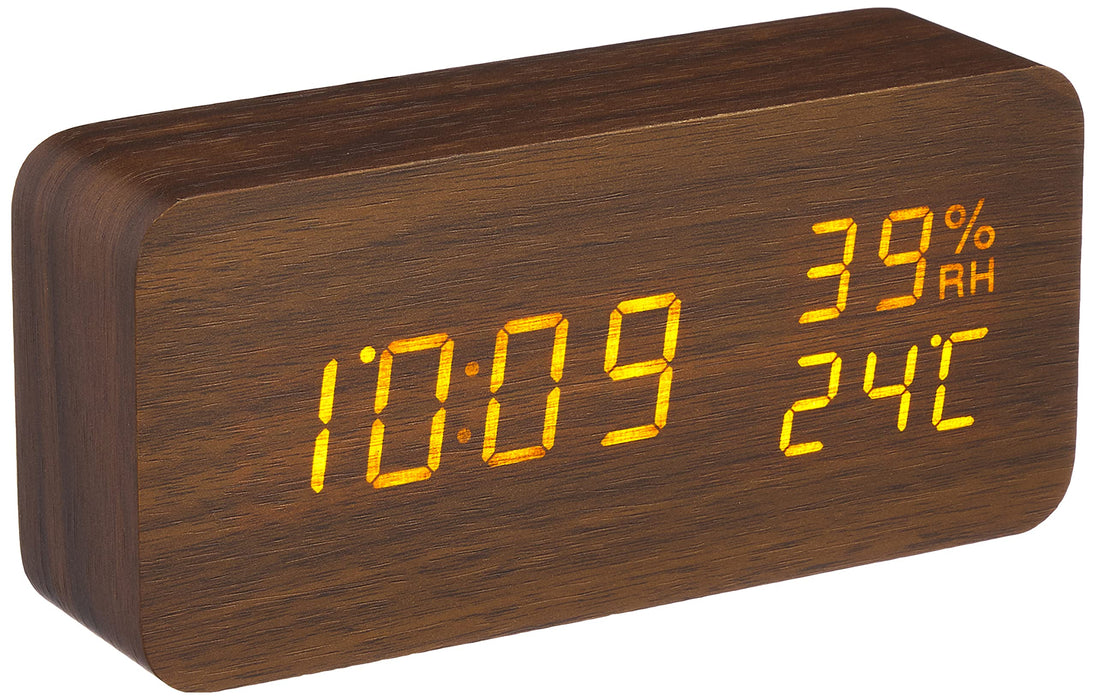 Iris Ohyama Alarm Clock Wood Grain Design Japan Icw-01Wh-T Multi-Functional Digital Temp/Humidity Brightness Adjust