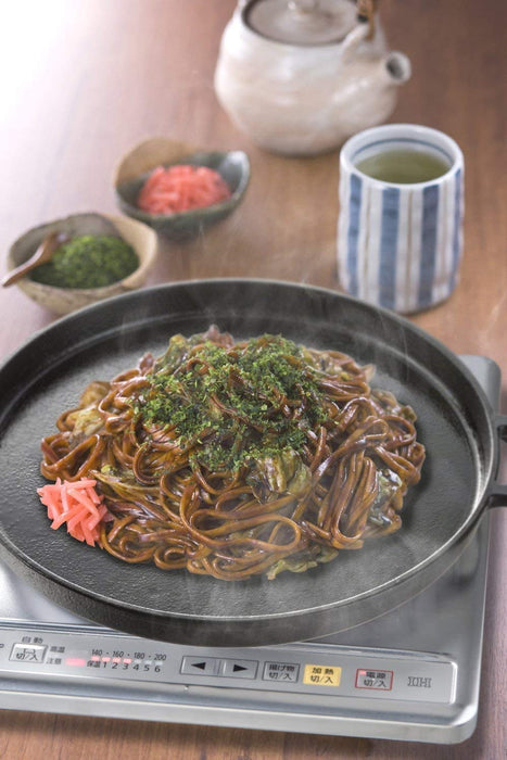 Ishigaki Iron Plate Black 40.5X33X3Cm Round 32Cm Compatible Yakisoba Okonomiyaki Yakiniku Japan