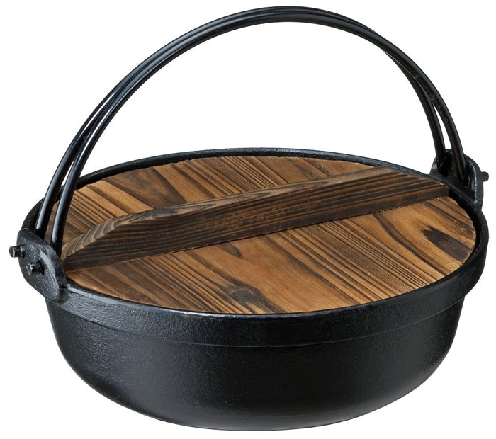 Ishigaki Industry Iron Casting Irori Pot Black 24Cm With Wooden Lid Gas Fire Ih Compatible Made In Japan 3985