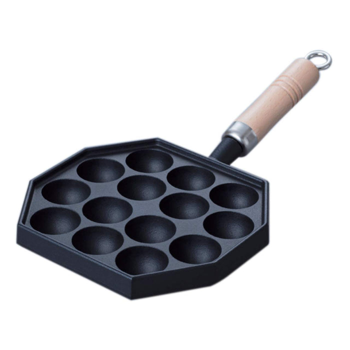 Iwachu Takoyaki Maker 14 Holes Wood Handle Japan Ih Compatible 4Cm Nambu Tekki 90033 Black