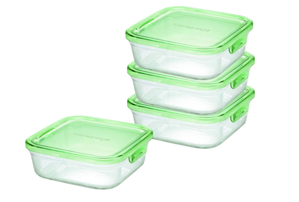 Iwaki Japan Az3247-4G Heat Resistant Glass Storage Container Square Pack Of 4 Green 800Ml X 4 Pieces