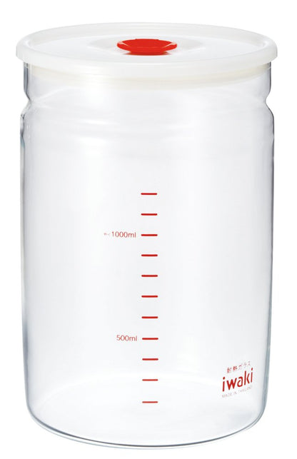 Iwaki Heat-Resistant Glass Airtight Container Canister 1.45L Microwave Safe Japan Kt7003Mp-R 12.4Dx17.8Hcm