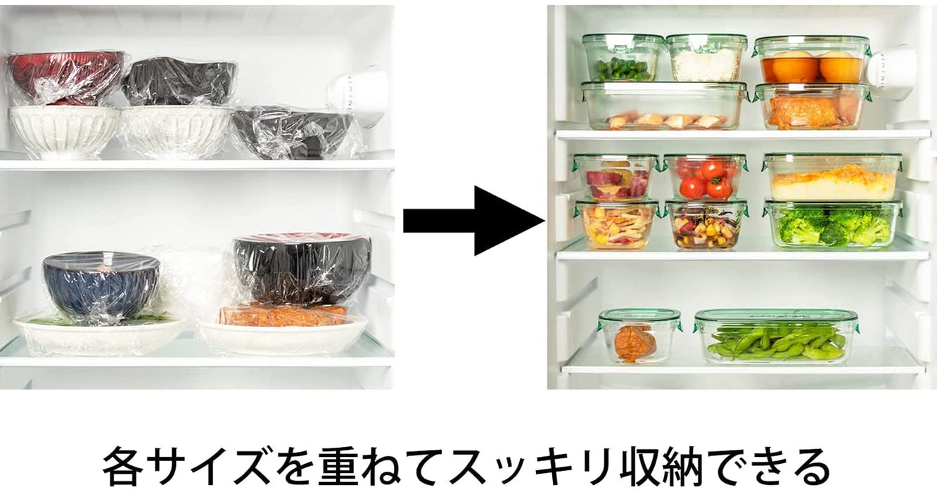 Iwaki Japan Psc-Prn-G7 Heat Resistant Glass Storage Container Green Set Of 7 Pack Range