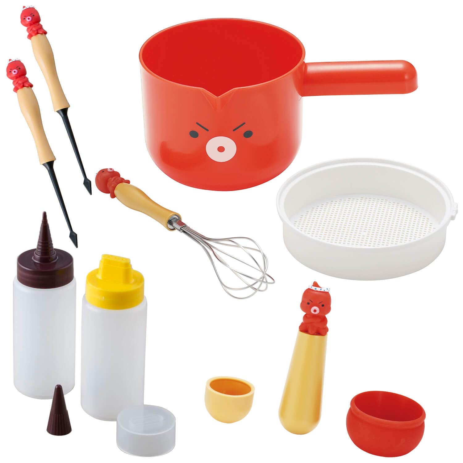 Kai Corporation Japan Takoyaki Tools 5-Piece Set 2 Picks Kitchen Paper Oiling Powder Sprinkle Ball Dispenser