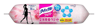 Kao Quickle Wiper 3D Adsorption Wet Sheet Rose Scent Japan 16 Pieces 5 Piece Set Bulk Purchase 328175