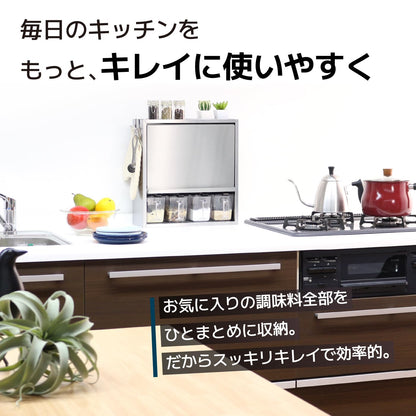 Kawaguchi Koki Hairline Style Stainless Steel Spice Rack Japan (4 Seasoning Pots) 21384