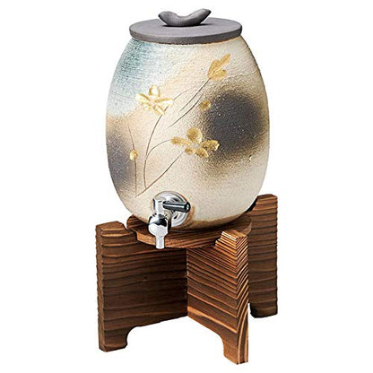Japanese Tableware Shochu Server/Bottle/Wine Cooler - Kinsai Flower Carving - Ziyue Kiln - 2000Cc White Tokiwa Tokiya Pro 28-272-048-Me