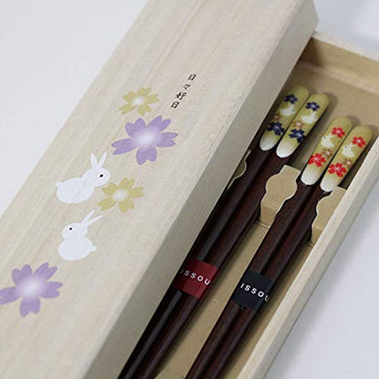Kobayashi Lacquerware Japan Paulownia Box Couple Chopsticks Raku Rabbit Wooden Gift For Respect For The Aged Day Marriage 60Th Birthday