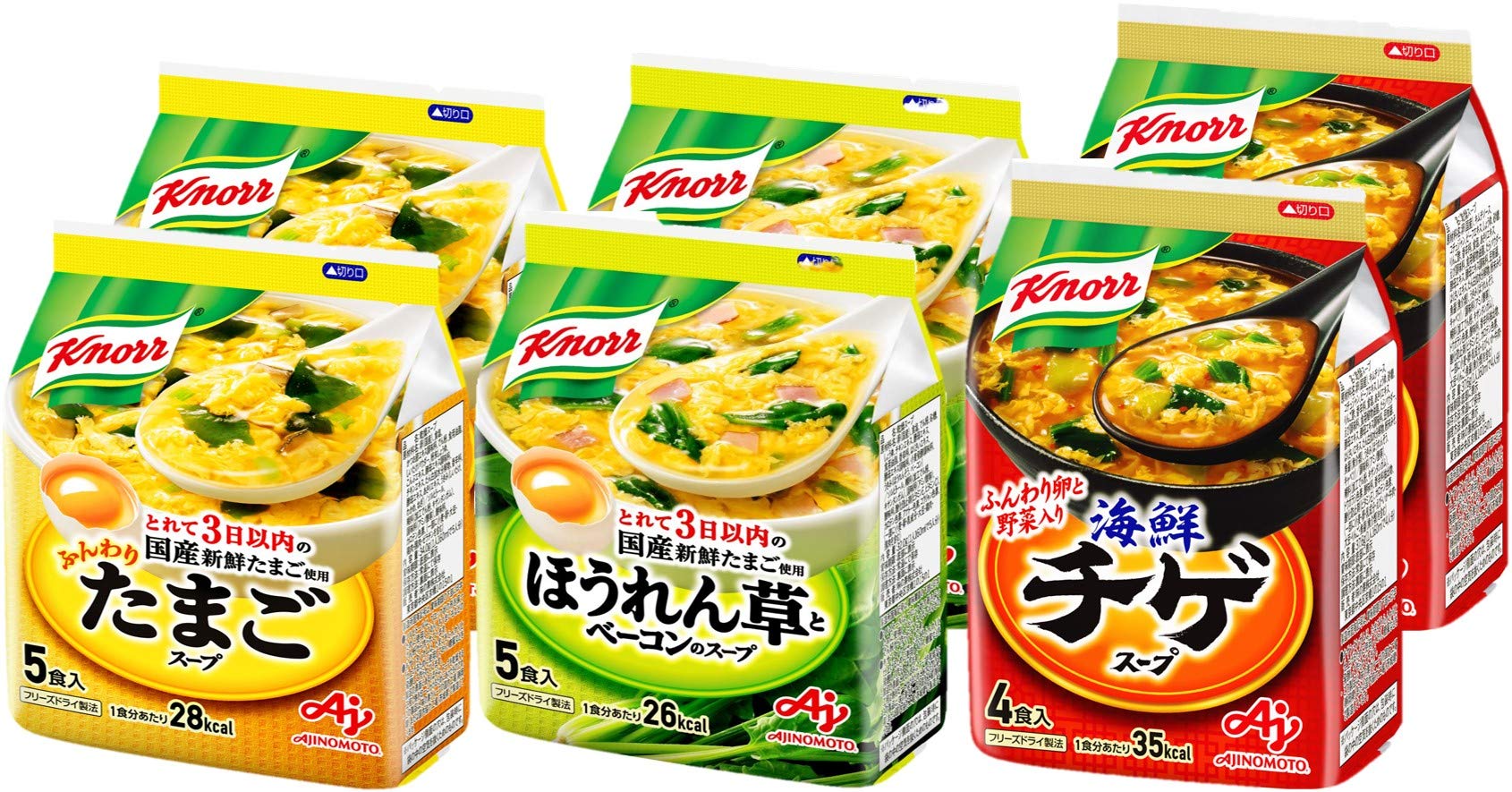 Knorr Freeze-Dried Soup 28 Servings Set (Eggs Spinach Bacon Seafood Jjigae) - Japan