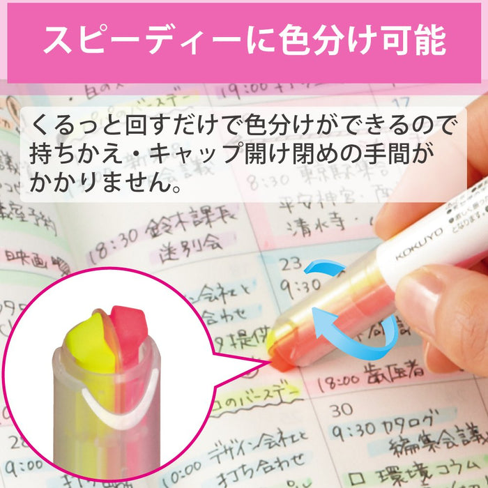 Kokuyo Japan Fluorescent Pen Marker Beetle Tip Dual Color Soft Color 3Pcs 6Colors Set Pm-L313-3S