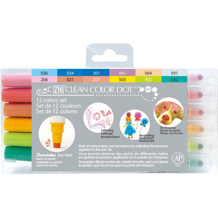 Kuretake Japan Water-Based Dot Pen Zig Clean Color 12 Colors Tc-6100/12V