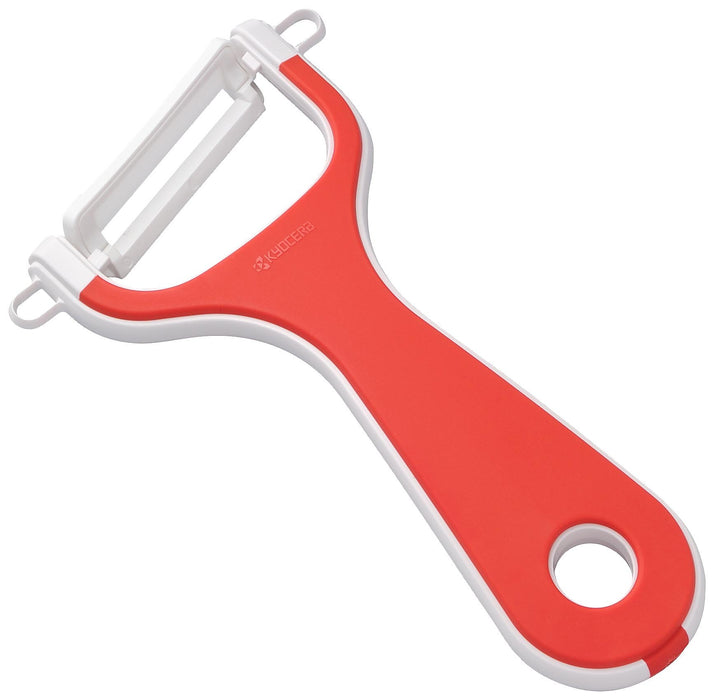 Kyocera Ceramic Peeler Red Japan | Rust-Free Easy To Clean Diagonal Blade | Rubber Handle Lasting Sharpness | Sterilization Bleach Ok Cp-Na10X-Rd