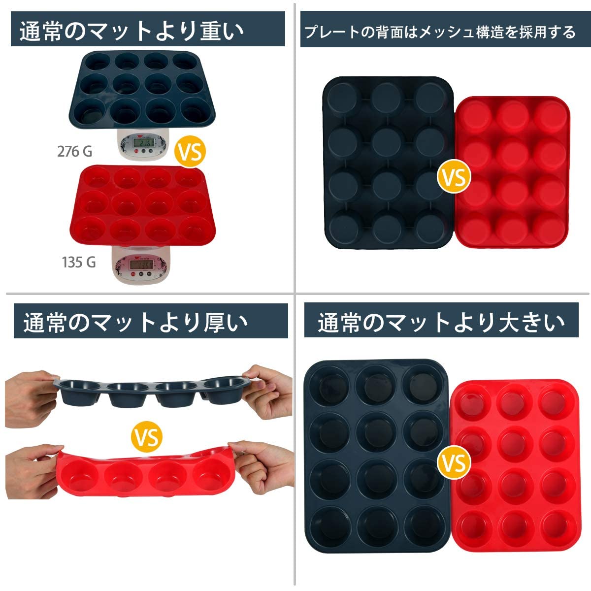 Super Kitchen 12-Cavity Large Non-Stick Silicone Muffin Mold Pan - Easy To Clean Gray - Japan