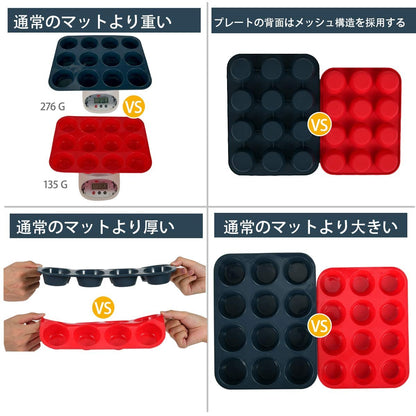 Super Kitchen 12-Cavity Large Non-Stick Silicone Muffin Mold Pan - Easy To Clean Gray - Japan